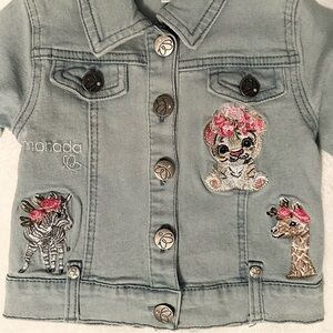 Limonada Girls Embroidered Denim Jean Jacket Baby 9M Safari Animals Flower NWT